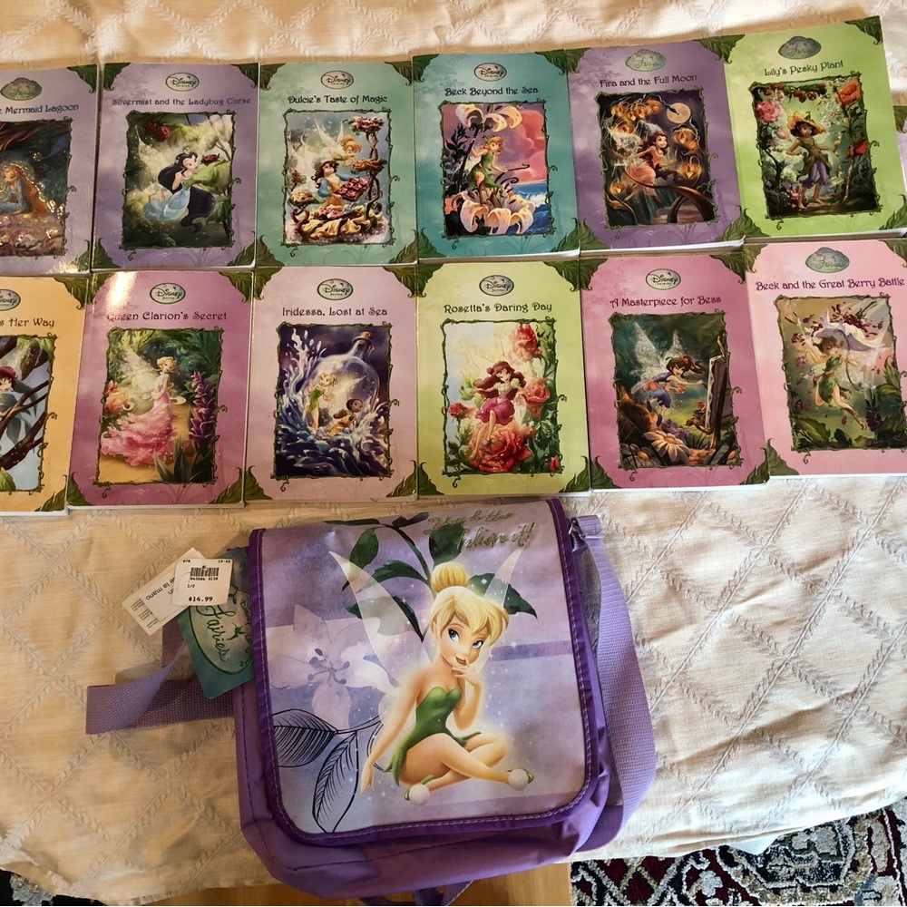 Tales of Pixie hollow series 13 books and Disney fairies book bag to hold them